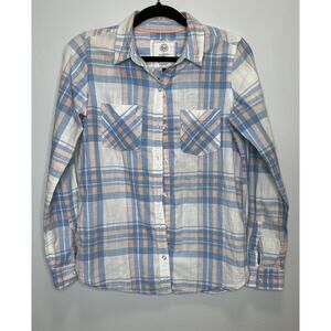 SO Womens Plaid Button Up Shirt Size Small Pink & Blue Long Sleeve 100% Cotton